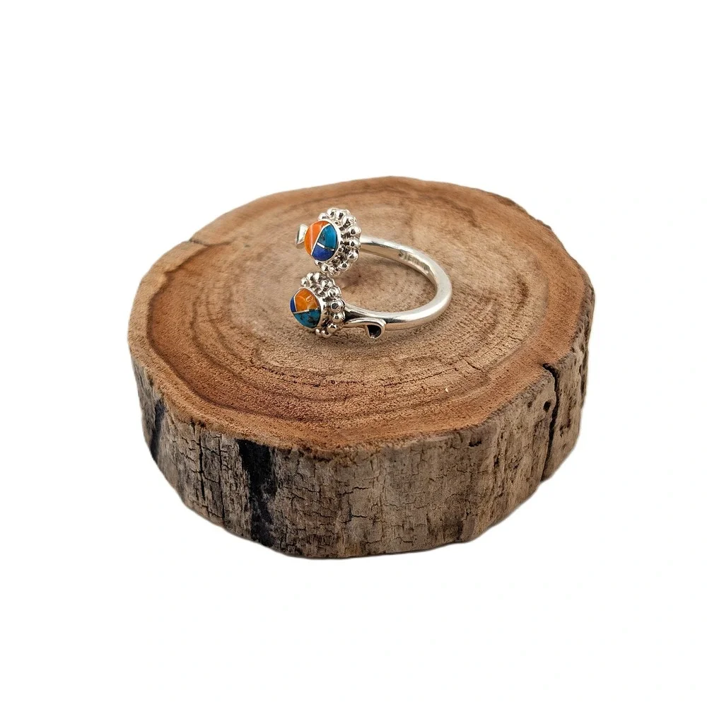 Navajo Inlay‎ Ring Bypass Design Turquoise Lapis Siny Oyster Sz 7.5